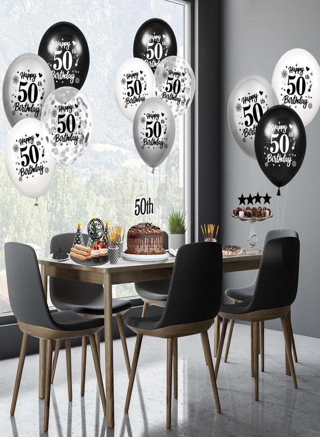 Wayyogh 50th Birthday Balloons Decorations Black White Silver 24pcs Happy 50th Birthday Party Latex Confetti Balloons for Men Women Happy 50th Birthday Anniversary Party Supplies Decor 12 inches Outdoor - Image 3